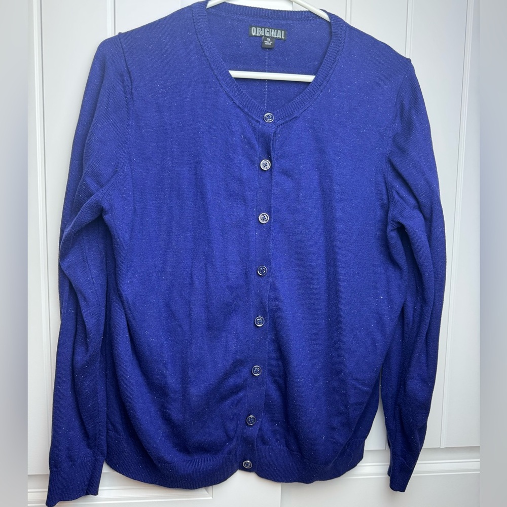 Original Nicole Miller | Blue with silver sparkles | Button-Up Cardigan | XL